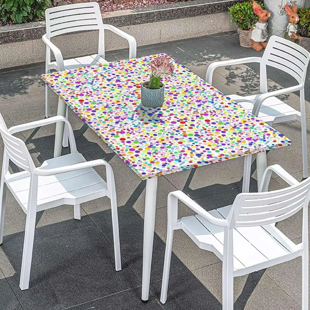 Multicolor Elastic Tablecloth Modern Circular Shaped Buttons Rectangle Table Cover for Outdoor Picnic Camping Parties Abstract Fits up 4 Foot Tables