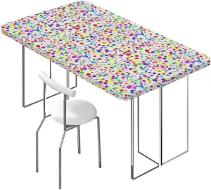 Multicolor Elastic Tablecloth Modern Circular Shaped Buttons Rectangle Table Cover for Outdoor Picnic Camping Parties Abstract Fits up 4 Foot Tables