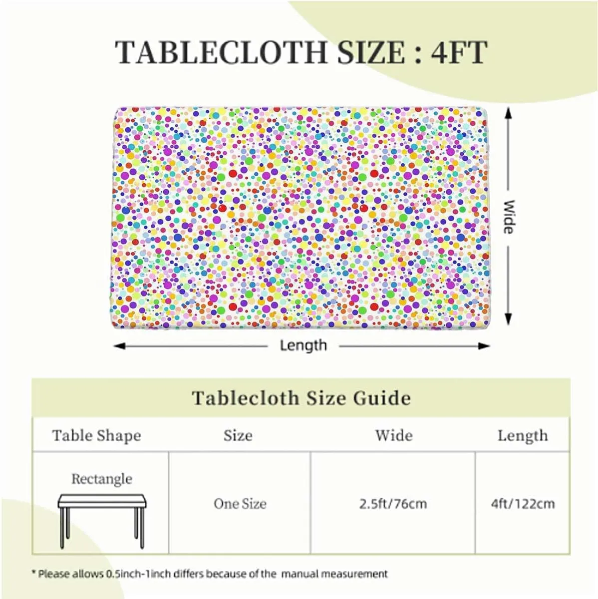 Multicolor Elastic Tablecloth Modern Circular Shaped Buttons Rectangle Table Cover for Outdoor Picnic Camping Parties Abstract Fits up 4 Foot Tables