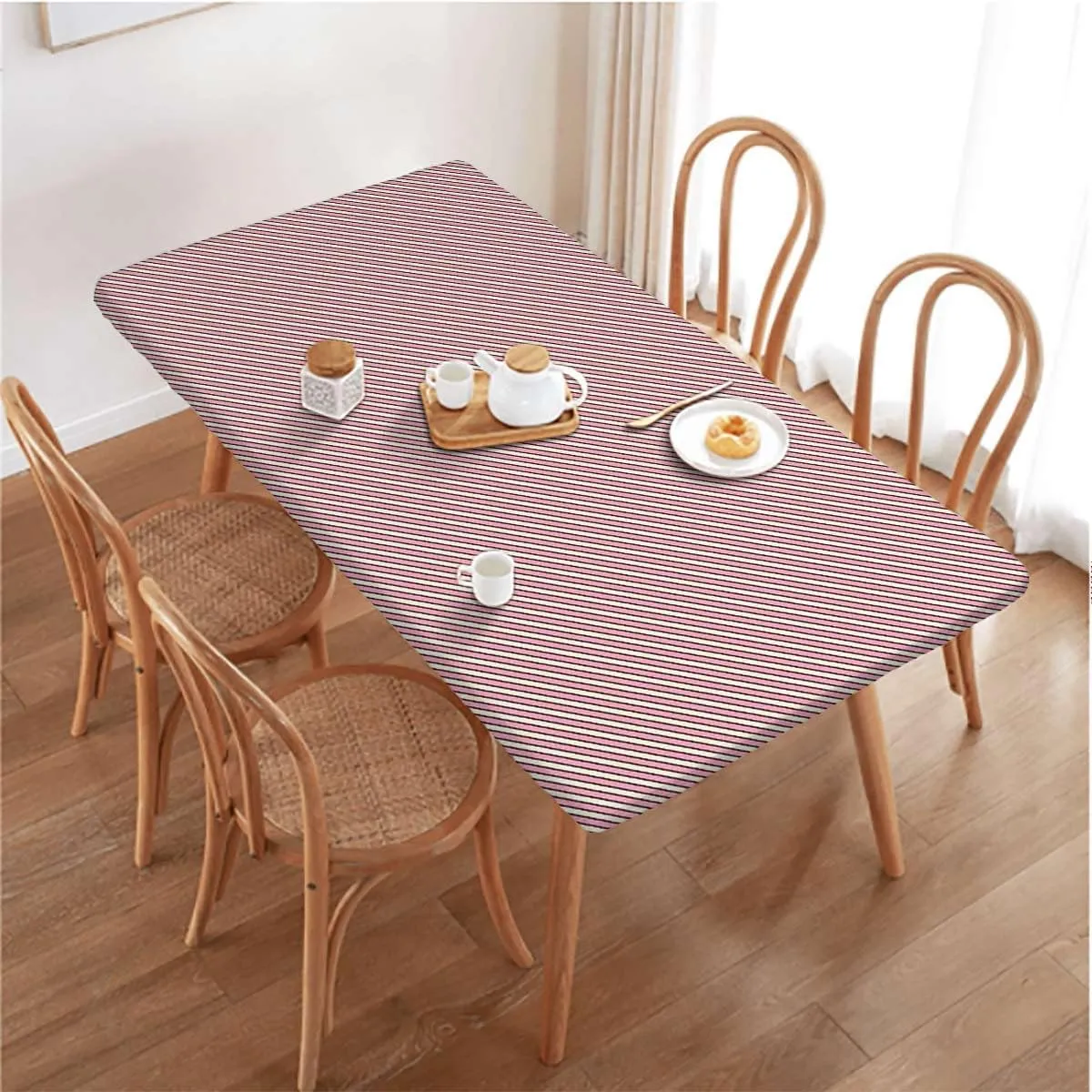 Multicolor Folding Table Cover Bicolor Stripes Medieval Contrast Fitted Tablecloth Elastic Edge Table Cloth for Party Dining Home Picnic Harbour Stripe Fits up 4 Foot Tables