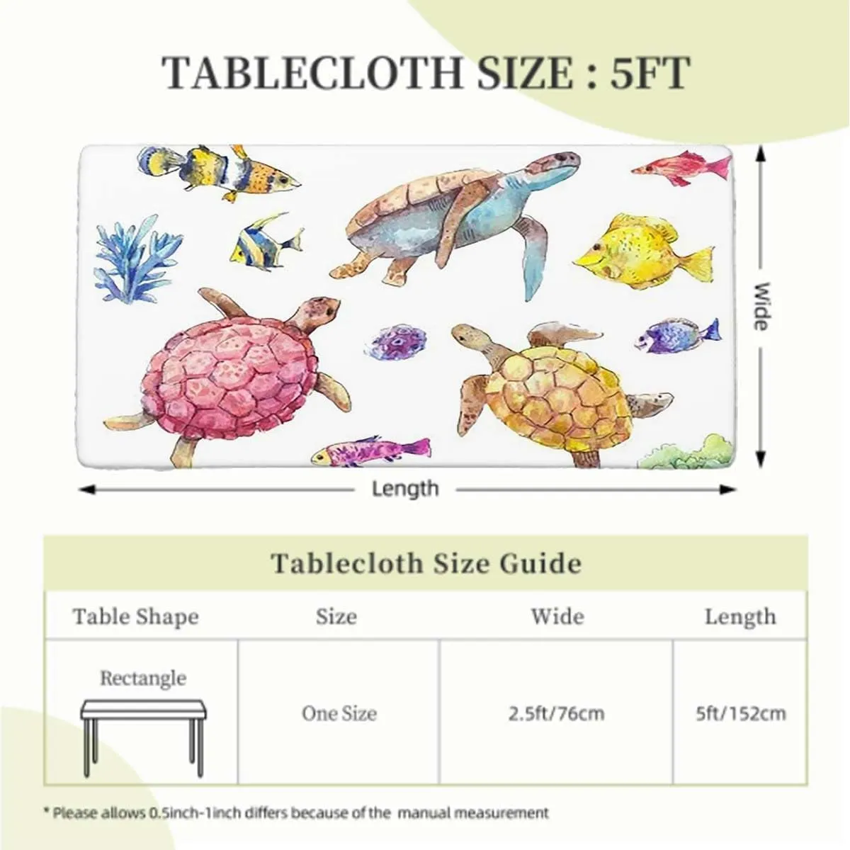Multicolor Folding Table Cover Swimming Ocean Cartoon Folding Table Cover Rectangle Polyester ?Tablecloth for Picnic Party Animal Fits up 5 Foot Tables