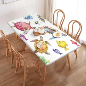 Multicolor Folding Table Cover Swimming Ocean Cartoon Folding Table Cover Rectangle Polyester ?Tablecloth for Picnic Party Animal Fits up 5 Foot Tables