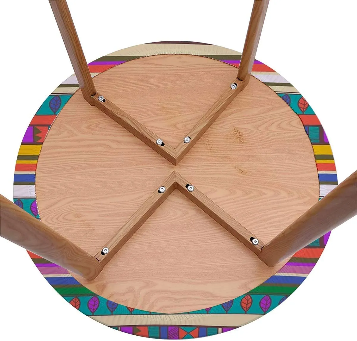 Multicolor Round Fitted Tablecloth with Elastic Edge Horizontal Striped Pattern Gradient Artistic Funky Soft-Touch Fitted Table Cloth, Waterproof Oil-Proof Table Cover Fits up 45"-50" Diameter