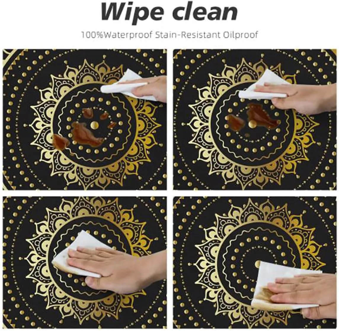 Multicolor Round Fitted Tablecloth with Elastic Edge Horizontal Striped Pattern Gradient Artistic Funky Soft-Touch Fitted Table Cloth, Waterproof Oil-Proof Table Cover Fits up 45"-50" Diameter