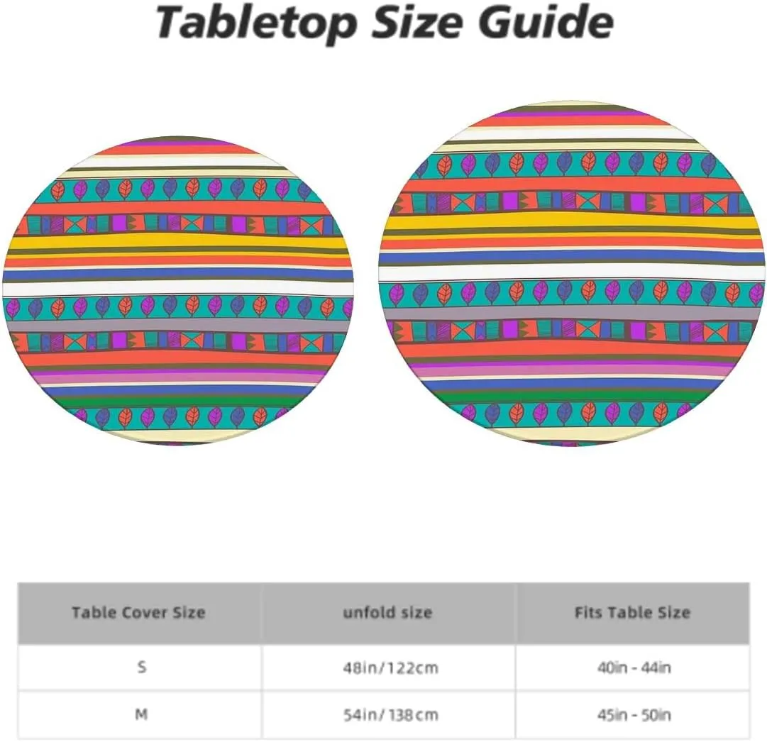Multicolor Round Fitted Tablecloth with Elastic Edge Horizontal Striped Pattern Gradient Artistic Funky Soft-Touch Fitted Table Cloth, Waterproof Oil-Proof Table Cover Fits up 45"-50" Diameter
