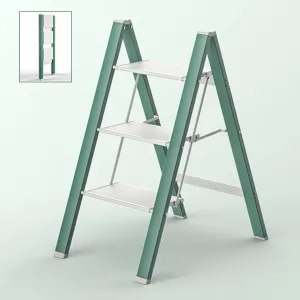 Multifunctional Climbing Ladder Aluminum Alloy Folding Herringbone Ladder widening Pedal Load-Bearing Flower Stand, 2-Step ladder/3-step ladder/4-step Ladder (Color : Green, Size : 3 Step Ladder)