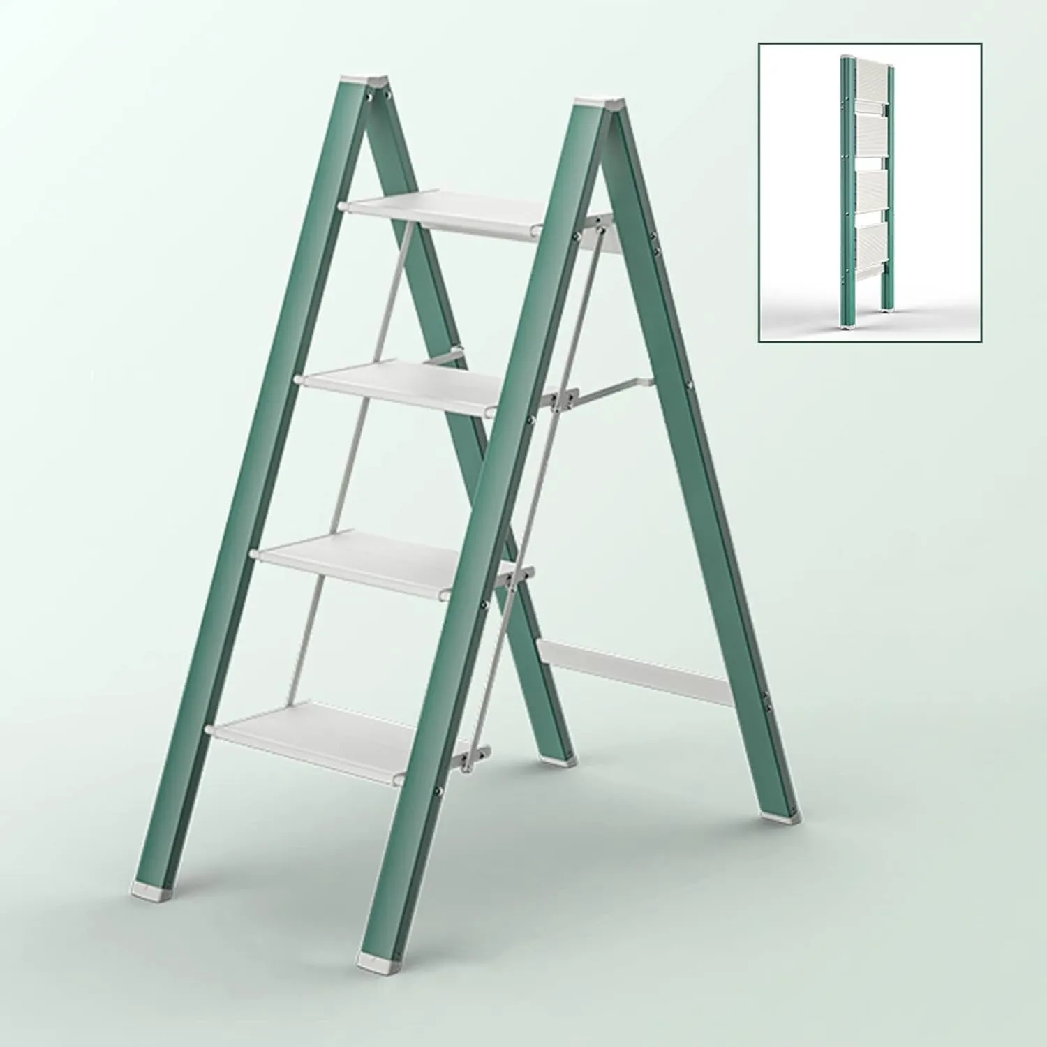 Multifunctional Climbing Ladder Aluminum Alloy Folding Herringbone Ladder widening Pedal Load-Bearing Flower Stand, 2-Step ladder/3-step ladder/4-step Ladder (Color : Green, Size : 4 Step Ladder)