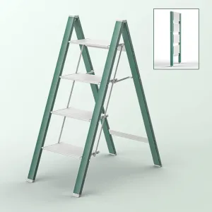 Multifunctional Climbing Ladder Aluminum Alloy Folding Herringbone Ladder widening Pedal Load-Bearing Flower Stand, 2-Step ladder/3-step ladder/4-step Ladder (Color : Green, Size : 4 Step Ladder)