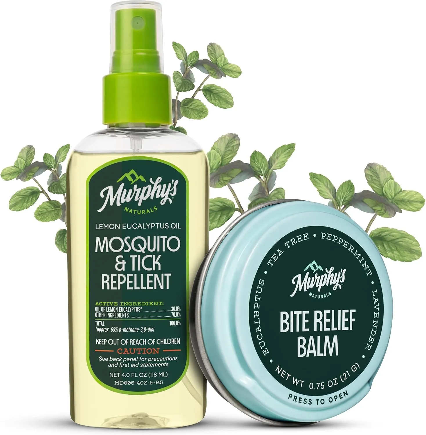 Murphy's Naturals Bite Relief Balm 0.75oz Tin   Mosquito & Tick Repellent Spray 4oz Bundle, DEET-Free