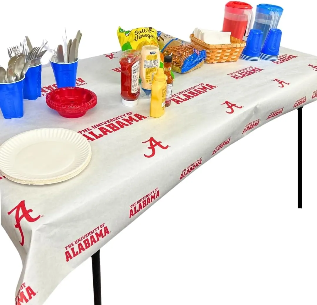 N. F. String & Son, Inc. NCAA University of Alabama Paper Table Covers, Value Pack, 4 Table Covers, 40in. Wide x 9ft. Long, White Kraft Paper (Alabama Crimson)