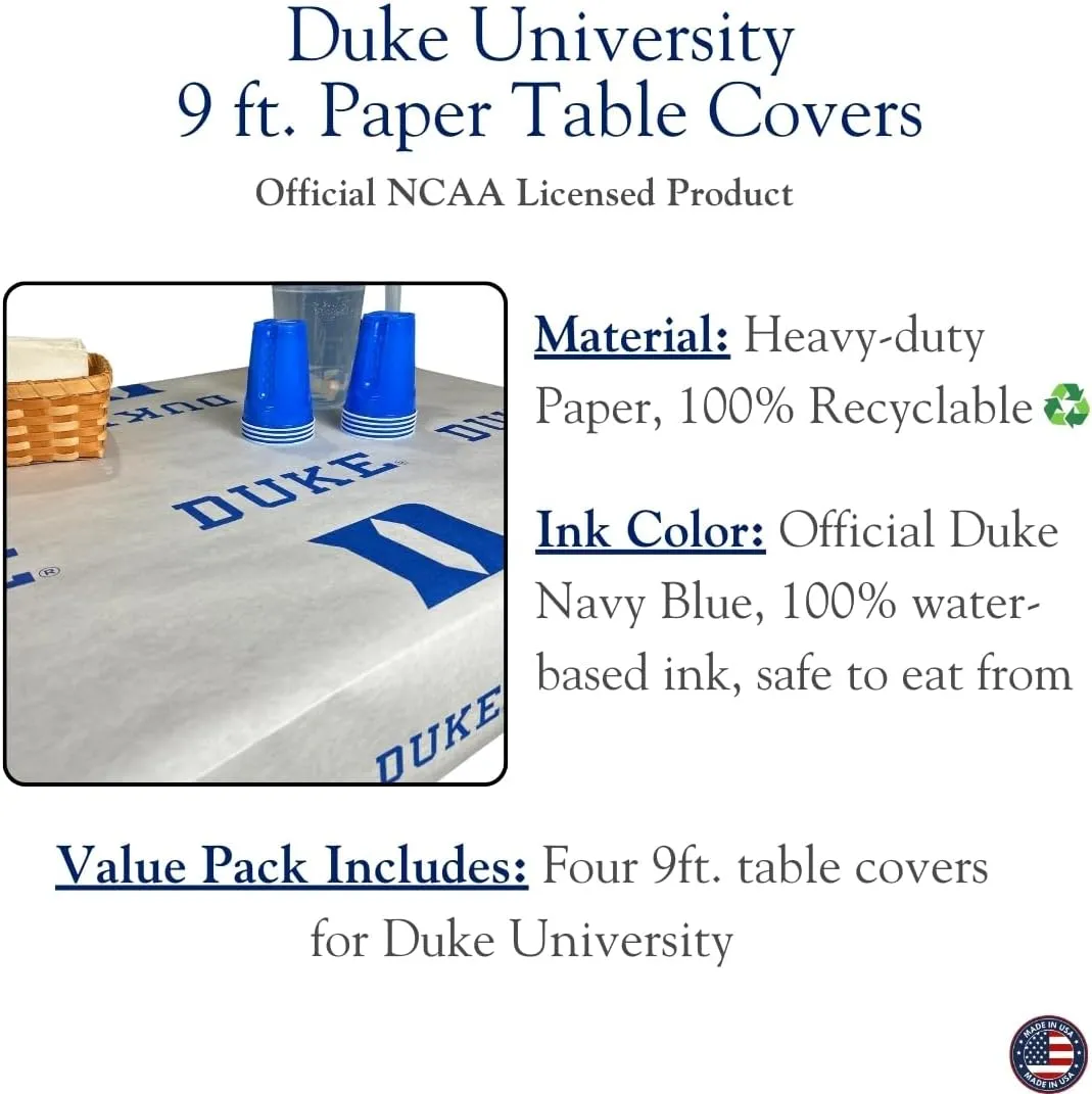 N. F. String & Son NCAA Duke University Table Covers, Value Pack, 4 Table Covers, 40in. Wide x 9ft. Long, White Kraft Paper (Duke Blue)