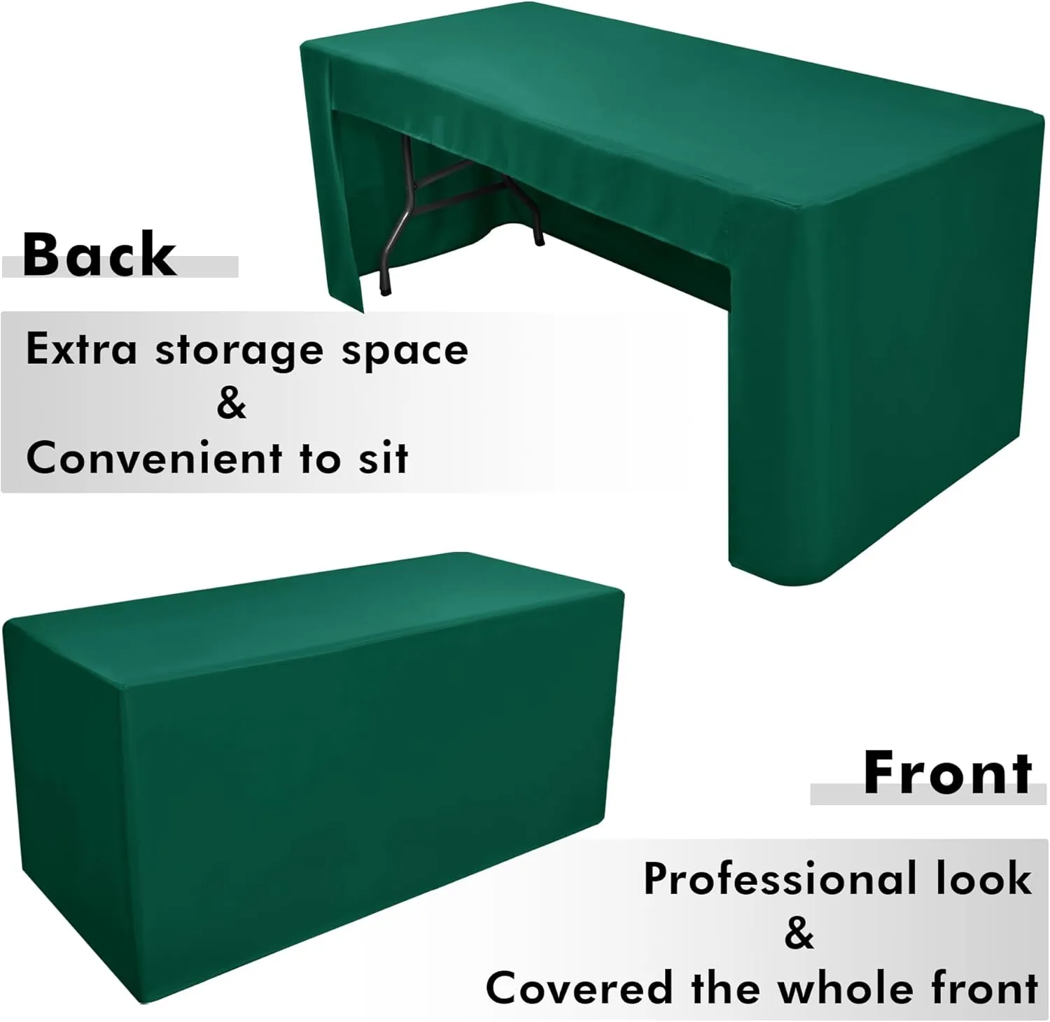Nasitos 2 Pack Green 6ft Table Cloth Fitted-Open Back Folding Table Cover Washable Fabric and Wrinkle Resistant Table Cloth for Trade Show, Book Fair, Career Fair, Convention, Events