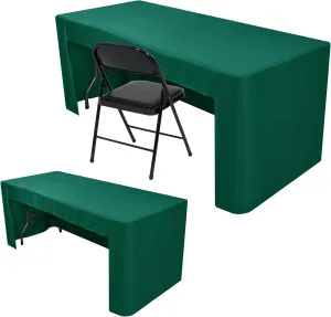 Nasitos 2 Pack Green 6ft Table Cloth Fitted-Open Back Folding Table Cover Washable Fabric and Wrinkle Resistant Table Cloth for Trade Show, Book Fair, Career Fair, Convention, Events