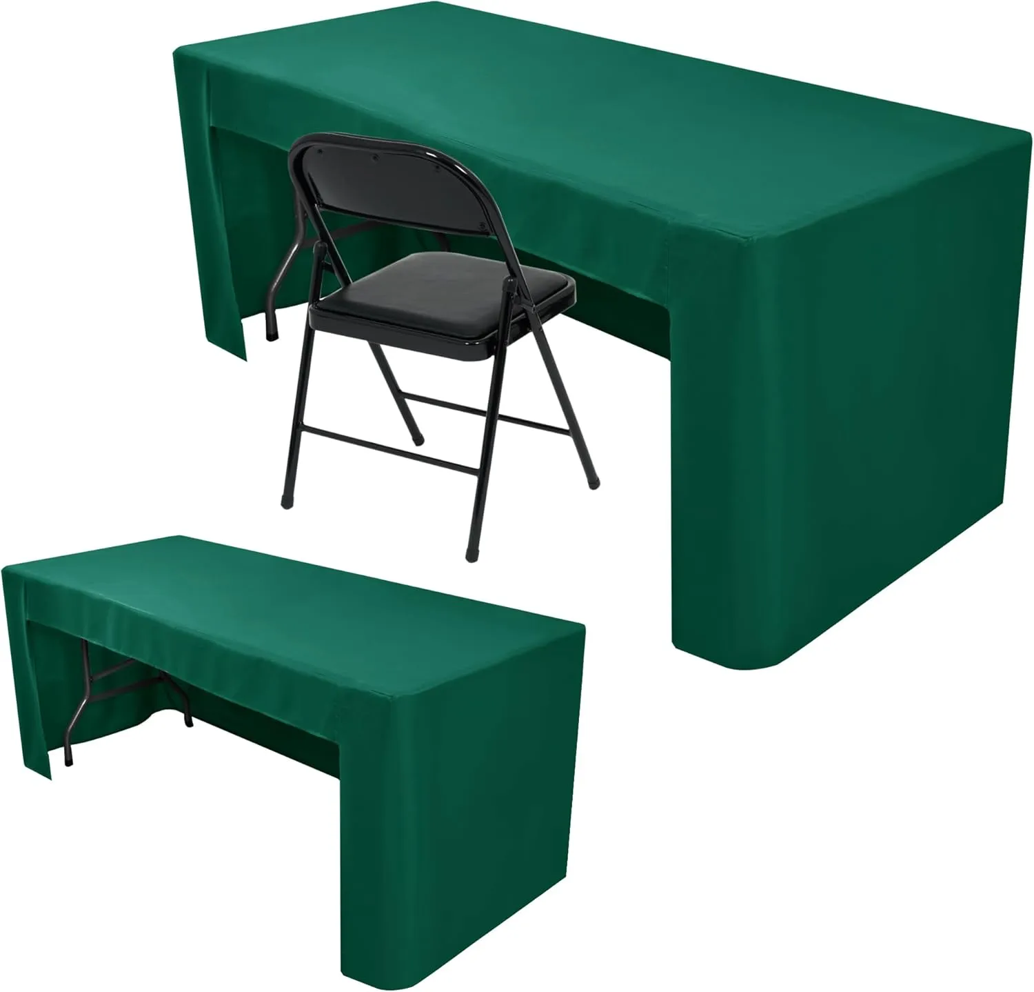 Nasitos 2 Pack Green 6ft Table Cloth Fitted-Open Back Folding Table Cover Washable Fabric and Wrinkle Resistant Table Cloth for Trade Show, Book Fair, Career Fair, Convention, Events