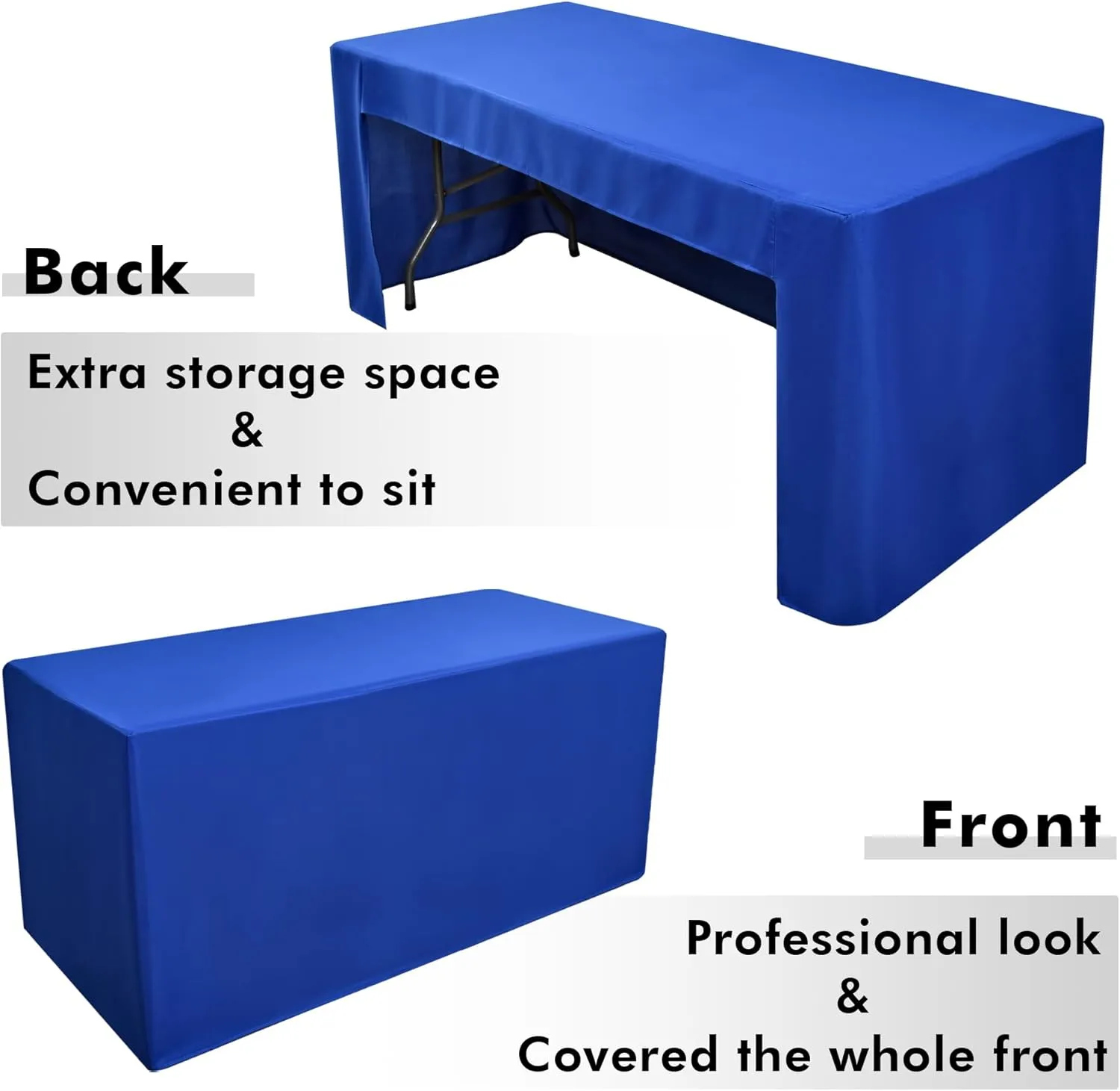Nasitos 2 Pack Royal Blue 8ft Tablecloth Fitted-Open Back Folding Table Cover Washable and Wrinkle Resistant Rectangular Table Cloth for Trade Show, Book Fair, Career Fair, Convention, Events