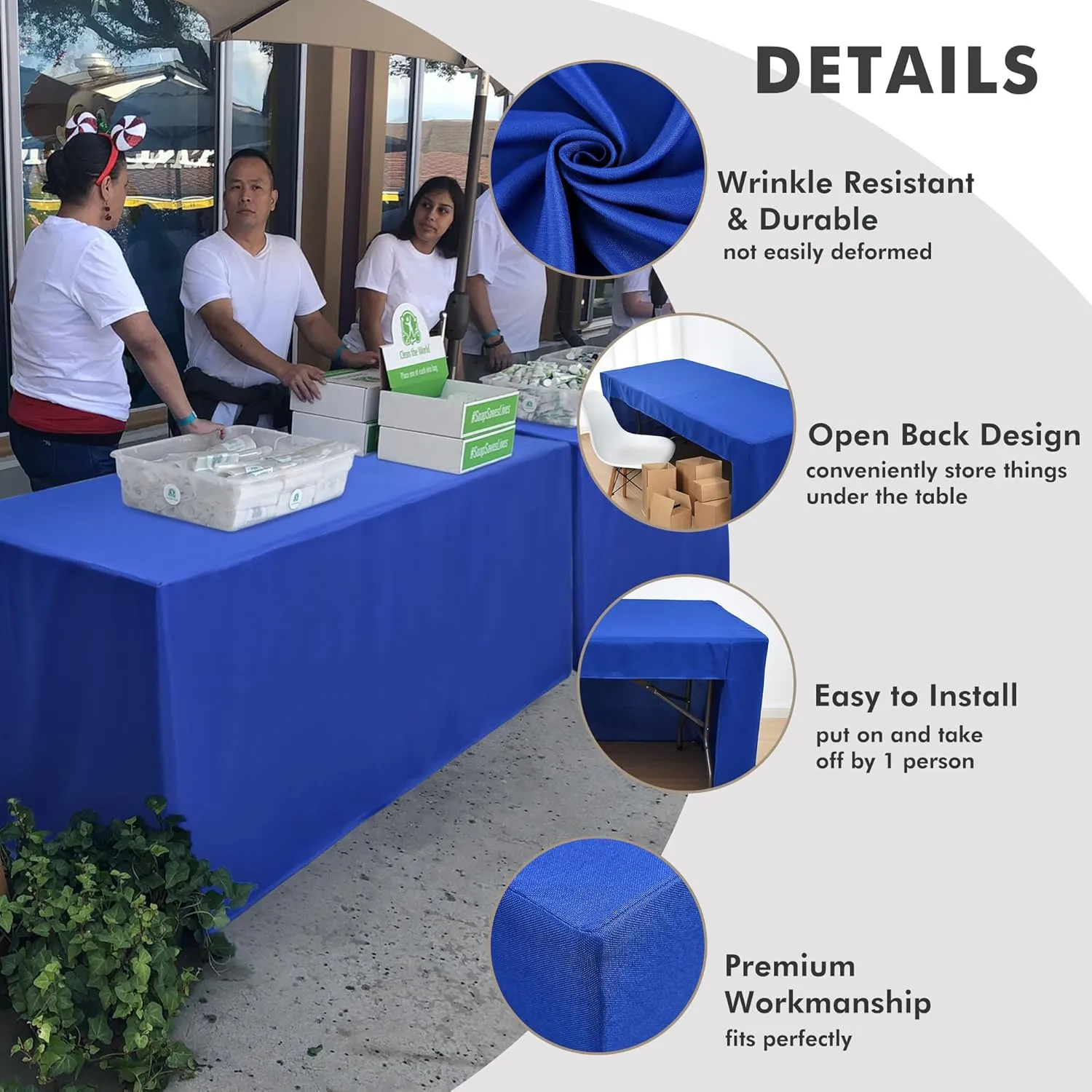 Nasitos 2 Pack Royal Blue 8ft Tablecloth Fitted-Open Back Folding Table Cover Washable and Wrinkle Resistant Rectangular Table Cloth for Trade Show, Book Fair, Career Fair, Convention, Events