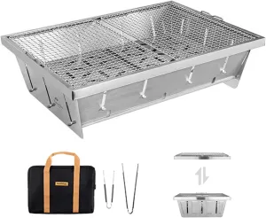 Naturehike Stainless Steel Camping Portable Grill, Folding Portable BBQ Charcoal Grill-Available with IGT Table, Compact Smoker Grill for Backyard Party,Picnic,Outdoor Cooking (Charcoal Grill-Large)