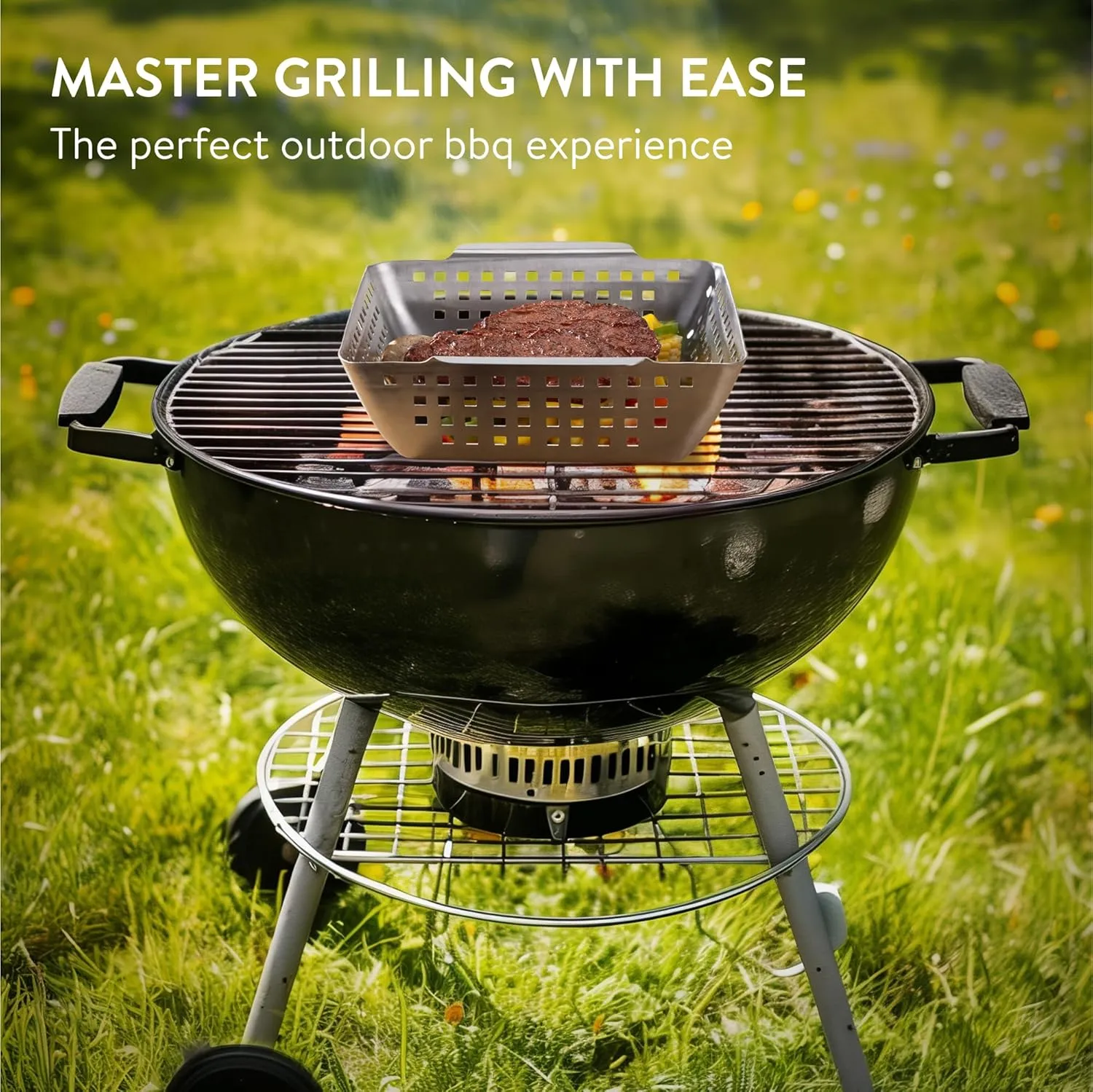 Navaris Stainless Steel BBQ Grill Basket - 8.3"x8.3" (21x21cm) BBQ Grill Pan with Heavy-Duty Design & Perfect Heat Distribution - Easy to Use & Clean for Any Griller - 2-Piece Set