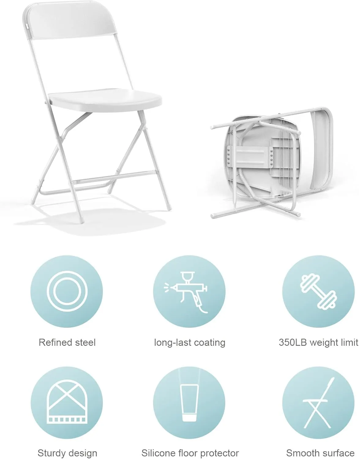 Nazhura Foldable Folding Chairs Plastic Outdoor/Indoor 650LB Weight Limit (White, 20 Pack)