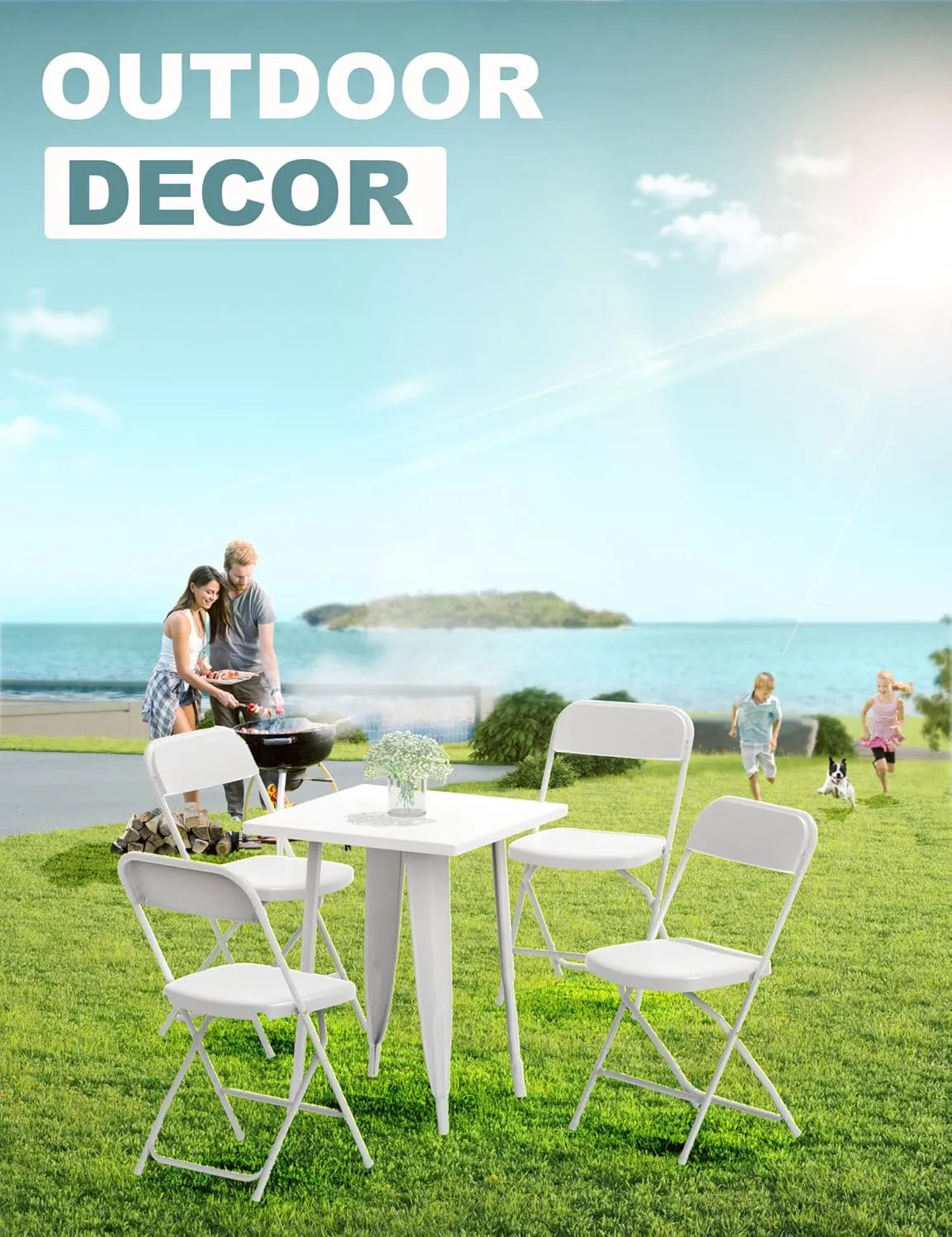 Nazhura Foldable Folding Chairs Plastic Outdoor/Indoor 650LB Weight Limit (White, 20 Pack)