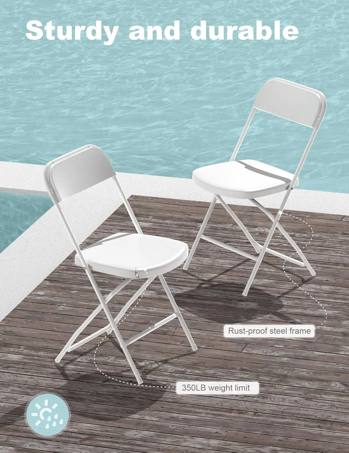Nazhura Foldable Folding Chairs Plastic Outdoor/Indoor 650LB Weight Limit (White, 20 Pack)