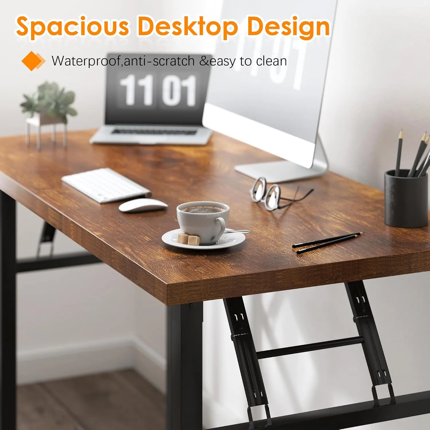 Need 39.4 inches Computer Desk for Small Space Small Folding Table Small Writing Desk Compact Desk Foldable Desk with BIFMA Certification, No Install Needed, Rustic Brown AC5-10060-FB
