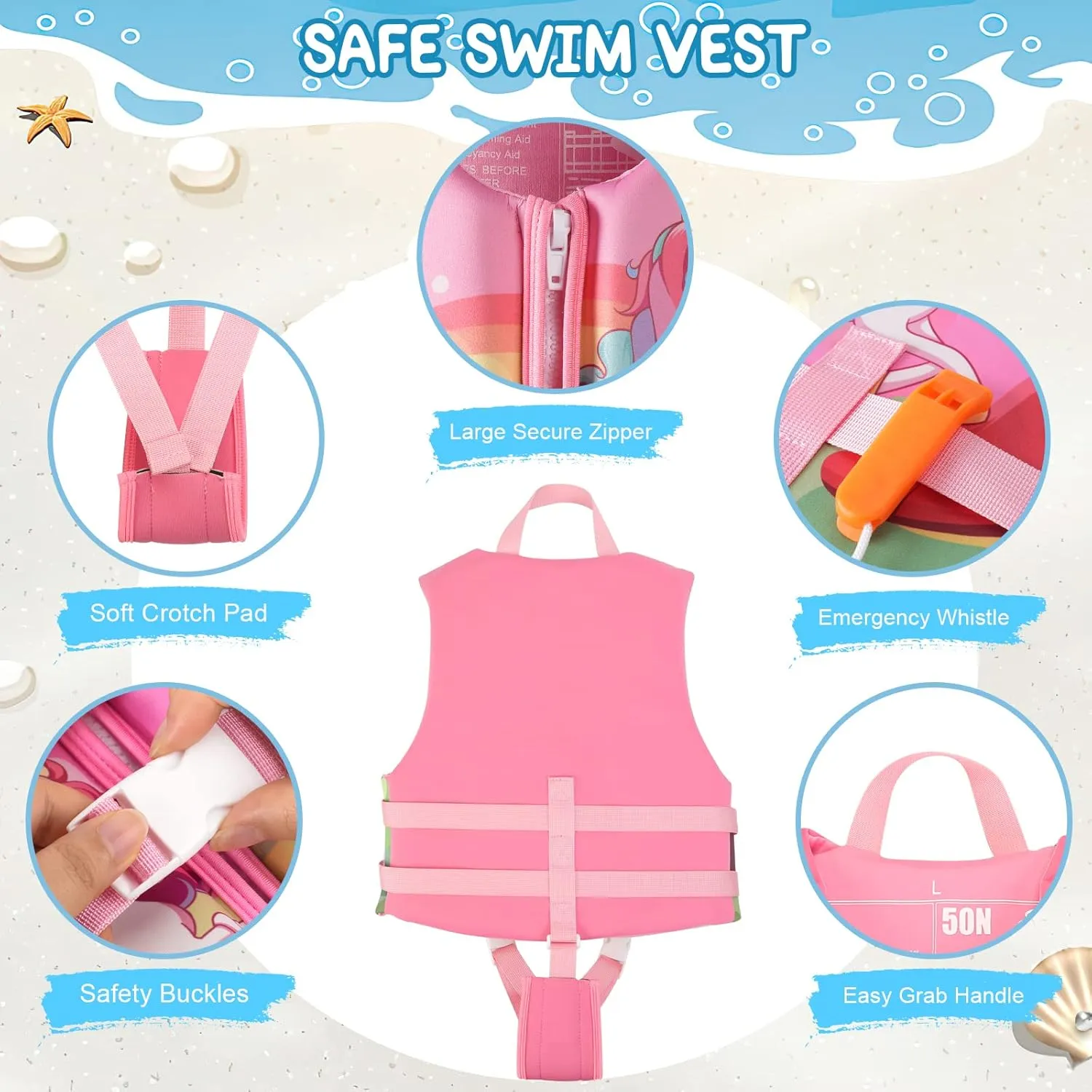 Neoprene Toddler Swim Vest for Children, Kids Swim Jacket Toddler Floaties Swimming Aid for 1-9 Years Old Boys and Girls