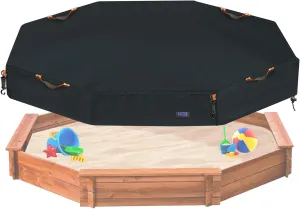 NGB Octagon Sandboxes Cover,600D Oxford Garden Canopy Sandpit Pool Protection Cover Dustproof and Waterproof,with 4 Windproof Hooks 4 Reflective Handles and Elastic Pull Cord (Black,86x79x9inch)