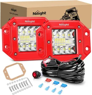 Nilight 2PCS 42W Flush Mount LED Pods Spot Flood Combo Beam with Wiring Harness Kit for Driving Backup Reverse Grill Mounting Light on Off-Road Truck SUV ATV UTV