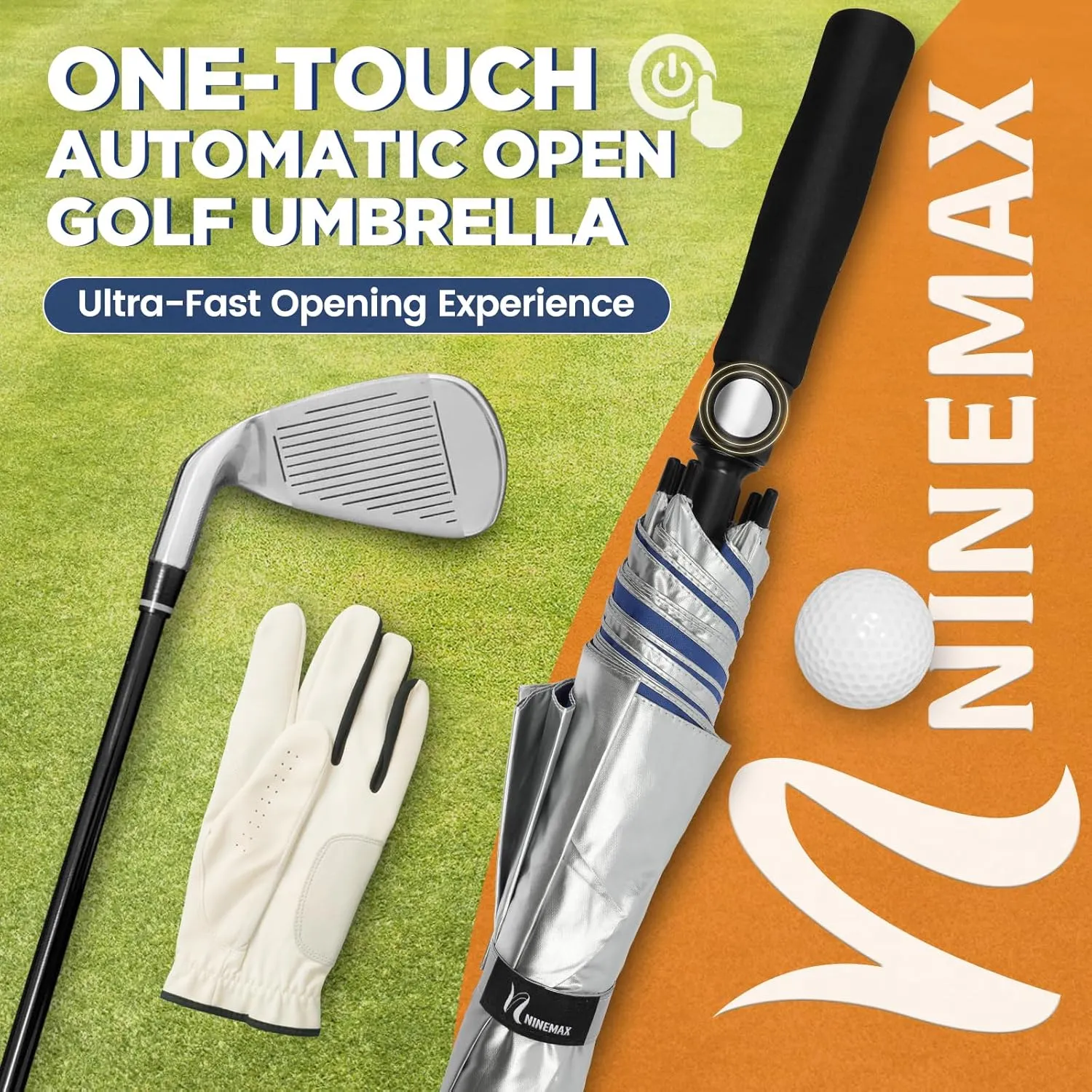 NINEMAX 51/54/62/68 Inch Golf Umbrella UV Potection, Auto Open Large UV Umbrellas Sun Blocking Double Canopy Vented Windproof for Sun Rain