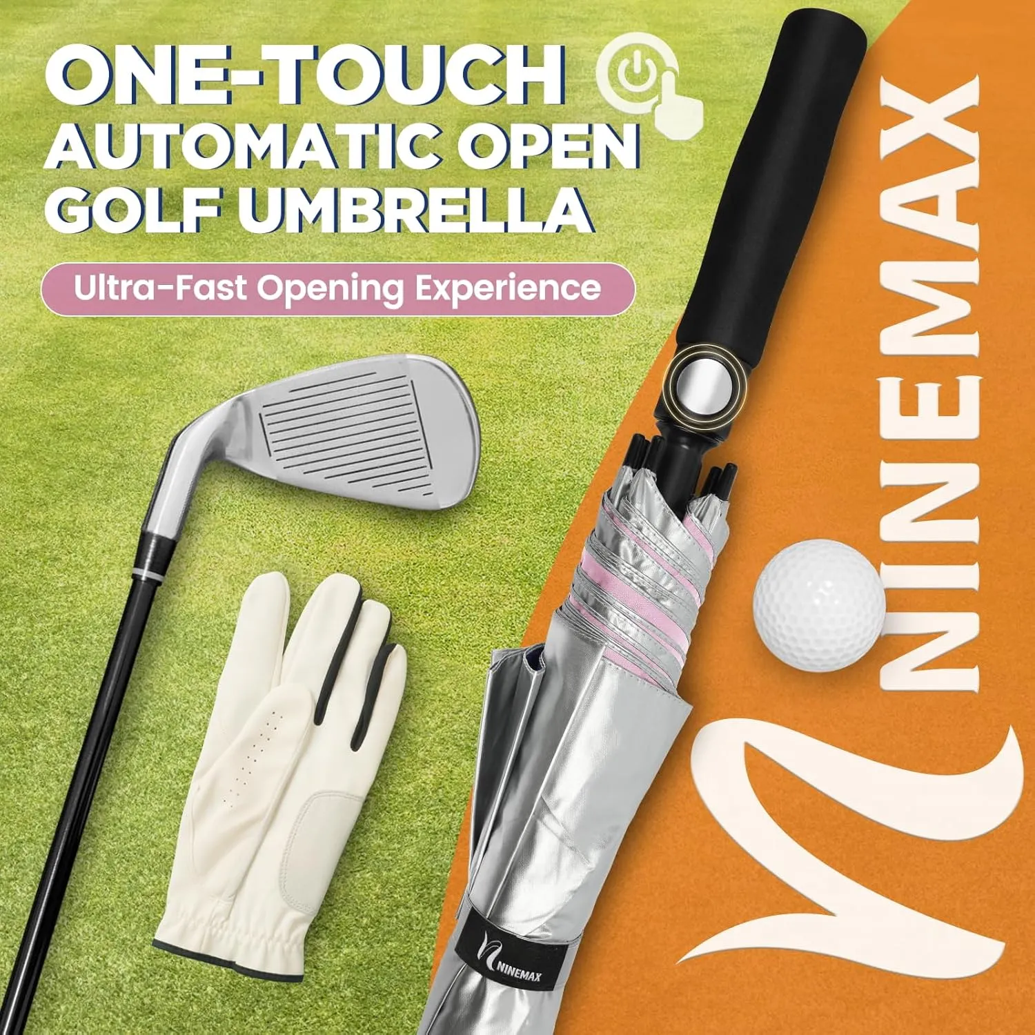 NINEMAX 51/54/62/68 Inch Golf Umbrella UV Potection, Auto Open Large UV Umbrellas Sun Blocking Double Canopy Vented Windproof for Sun Rain