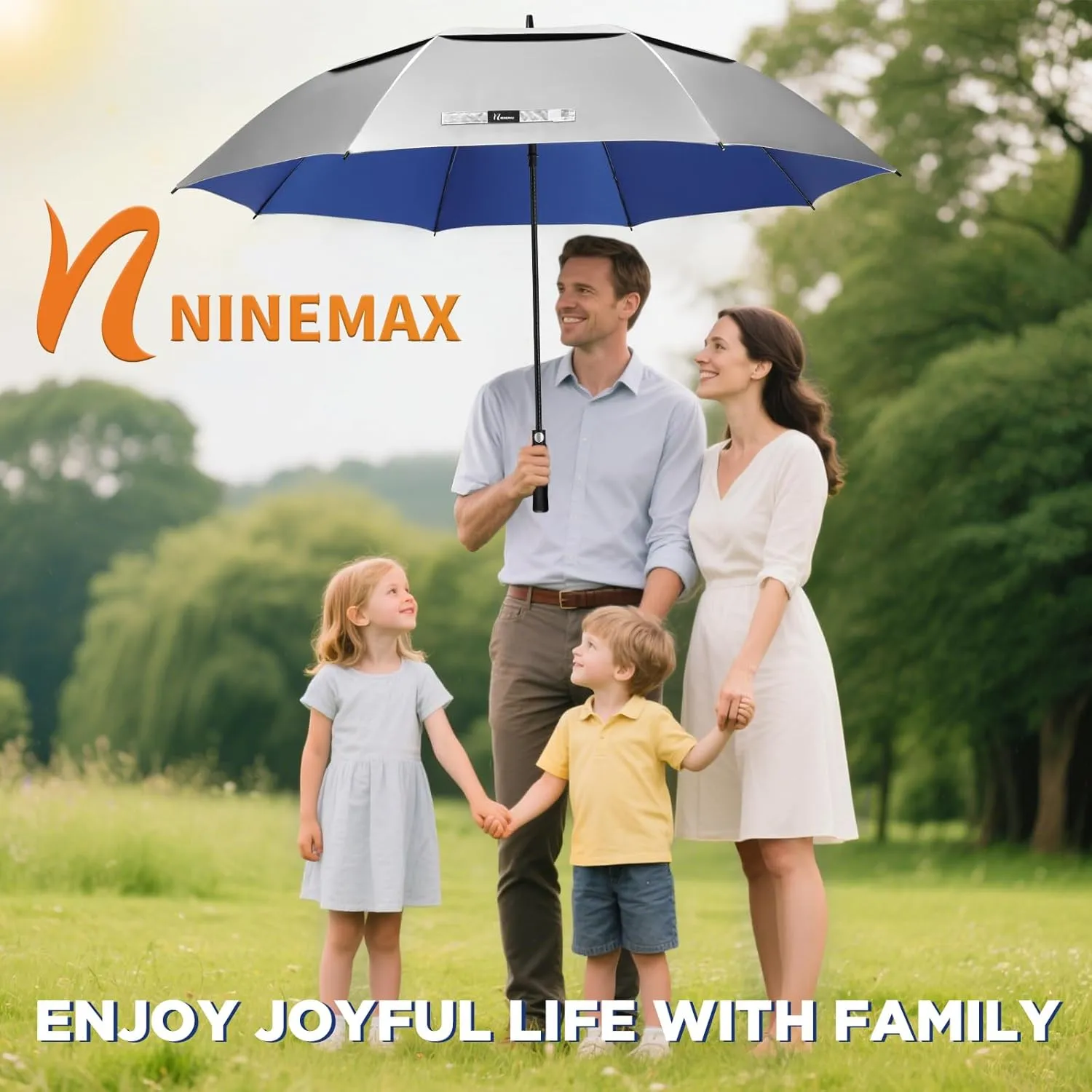 NINEMAX 51/54/62/68 Inch Golf Umbrella UV Potection, Auto Open Large UV Umbrellas Sun Blocking Double Canopy Vented Windproof for Sun Rain