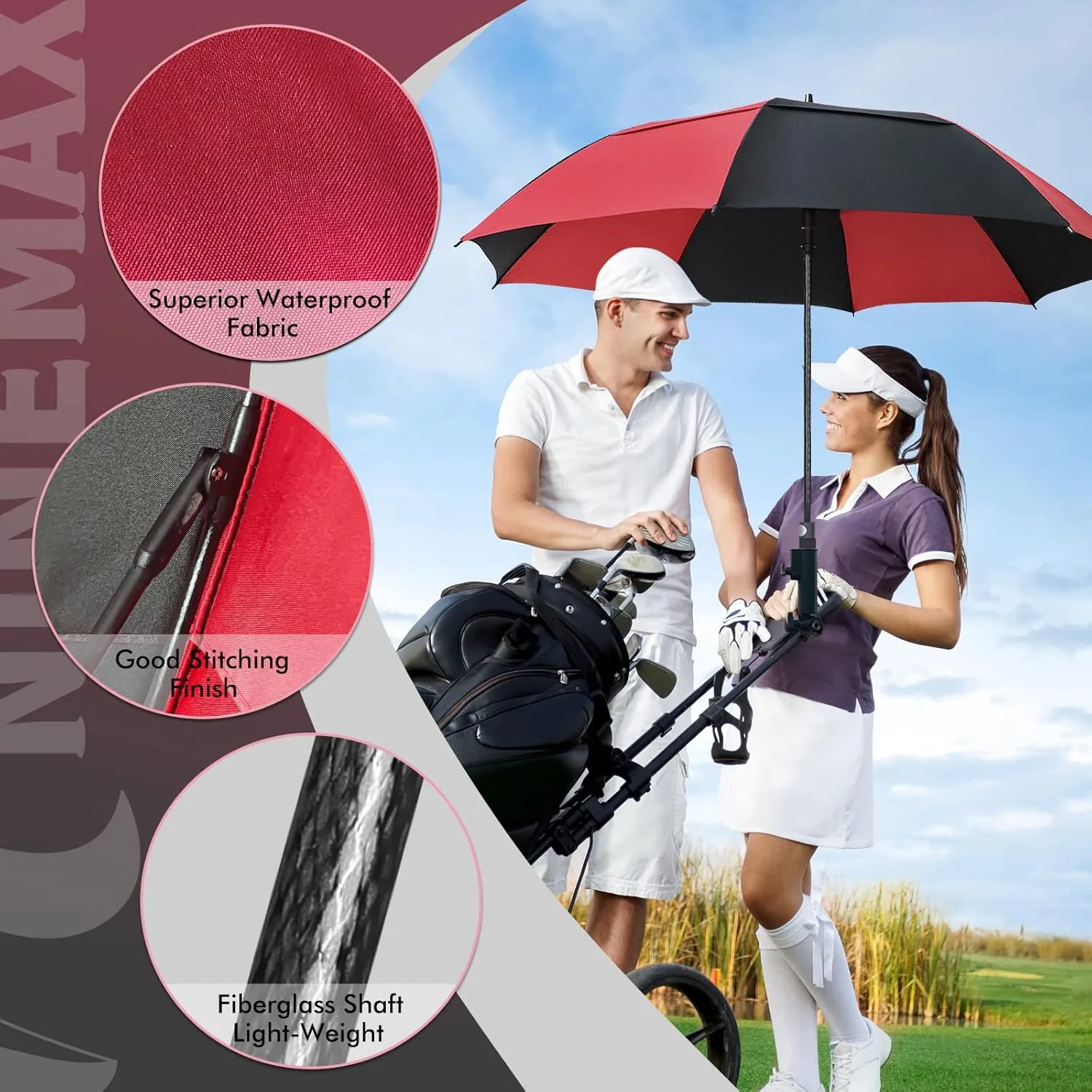 NINEMAX Golf Umbrella 51/54/62/68 Inch Automatic Open, Large Double Canopy Vented Oversize Stick Umbrellas Extra Large Windproof Waterproof for Rain