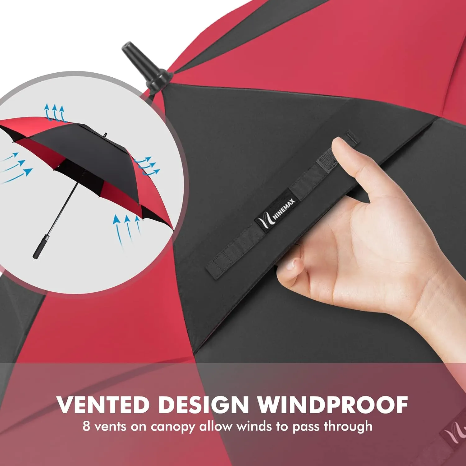 NINEMAX Golf Umbrella 51/54/62/68 Inch Automatic Open, Large Double Canopy Vented Oversize Stick Umbrellas Extra Large Windproof Waterproof for Rain