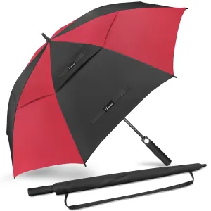 NINEMAX Golf Umbrella 62 Inch Automatic Open, Large Double Canopy Vented Oversize Stick Umbrellas Extra Large Windproof Waterproof for Rain(Black/Red New)