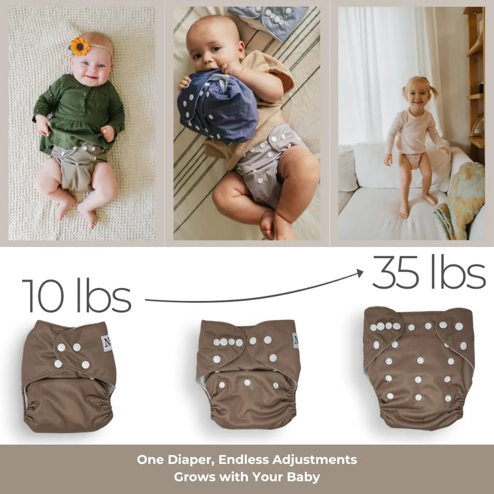 Nora's Nursery Cloth Diapers 7 Pack with 7 Inserts & 1 Wet Bag - Waterproof Cover, Washable, Reusable & One Size Adjustable Pocket Diapers for Newborns and Toddlers - Dahlia