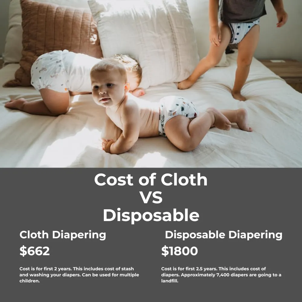 Nora's Nursery Cloth Diapers 7 Pack with 7 Inserts & 1 Wet Bag - Waterproof Cover, Washable, Reusable & One Size Adjustable Pocket Diapers for Newborns and Toddlers - Dahlia