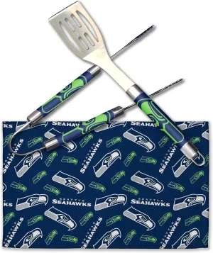 NORTHWEST NFL 3 Piece Team Color and Logo BBQ Grill Set: Spatula, Tongs, and Towel