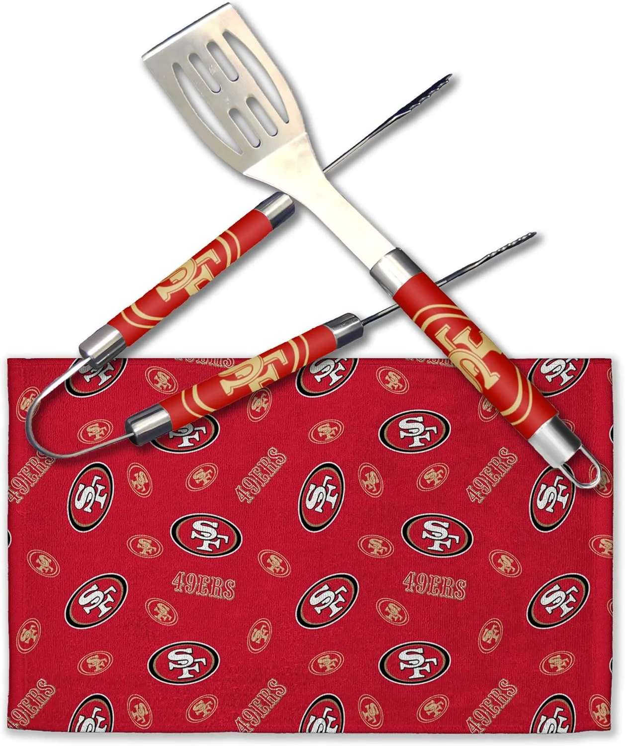 NORTHWEST NFL 3 Piece Team Color and Logo BBQ Grill Set: Spatula, Tongs, and Towel