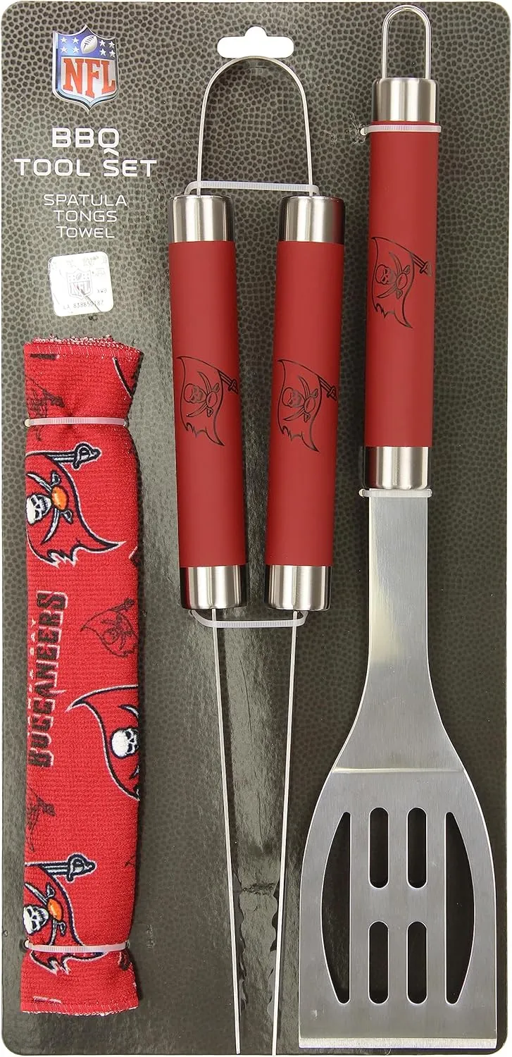 NORTHWEST NFL 3 Piece Team Color and Logo BBQ Grill Set: Spatula, Tongs, and Towel