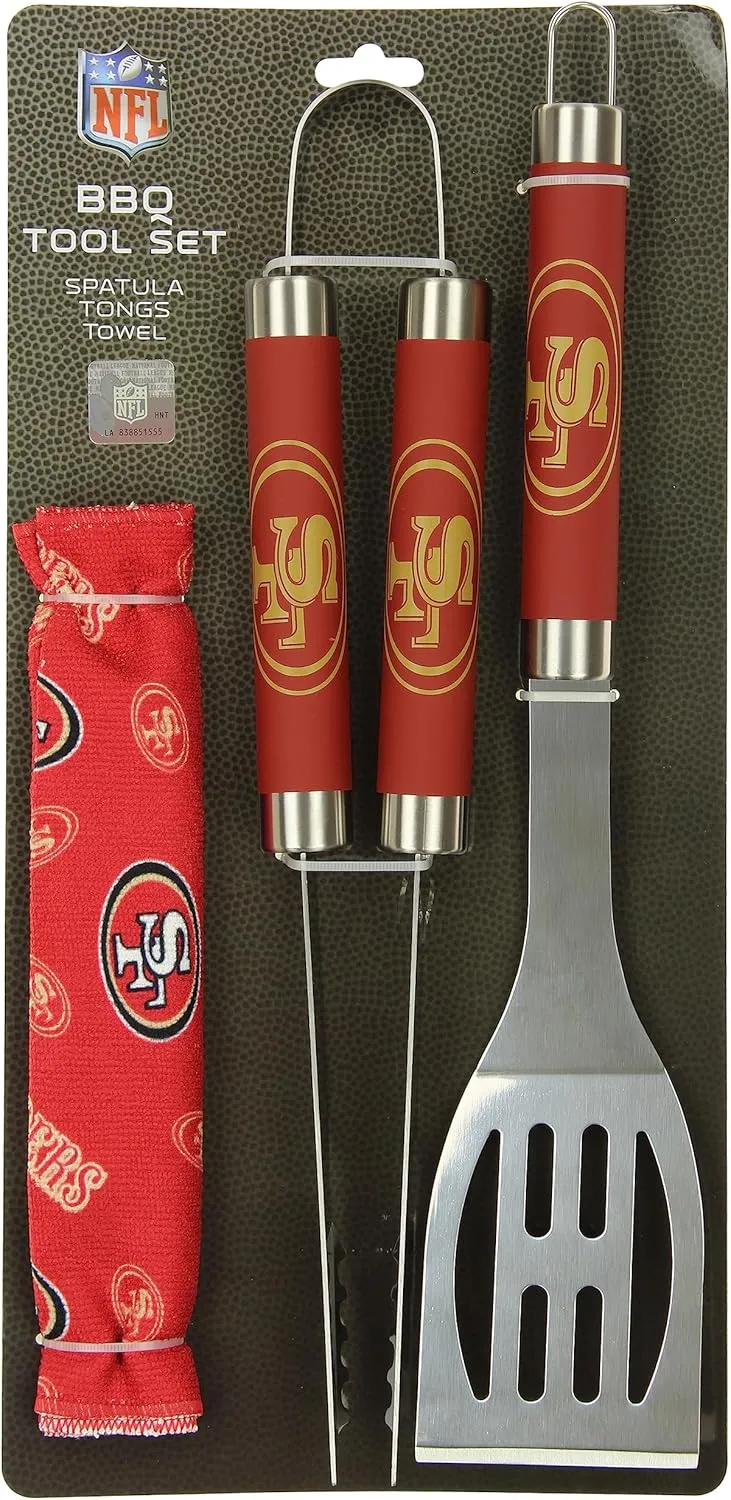 NORTHWEST NFL 3 Piece Team Color and Logo BBQ Grill Set: Spatula, Tongs, and Towel