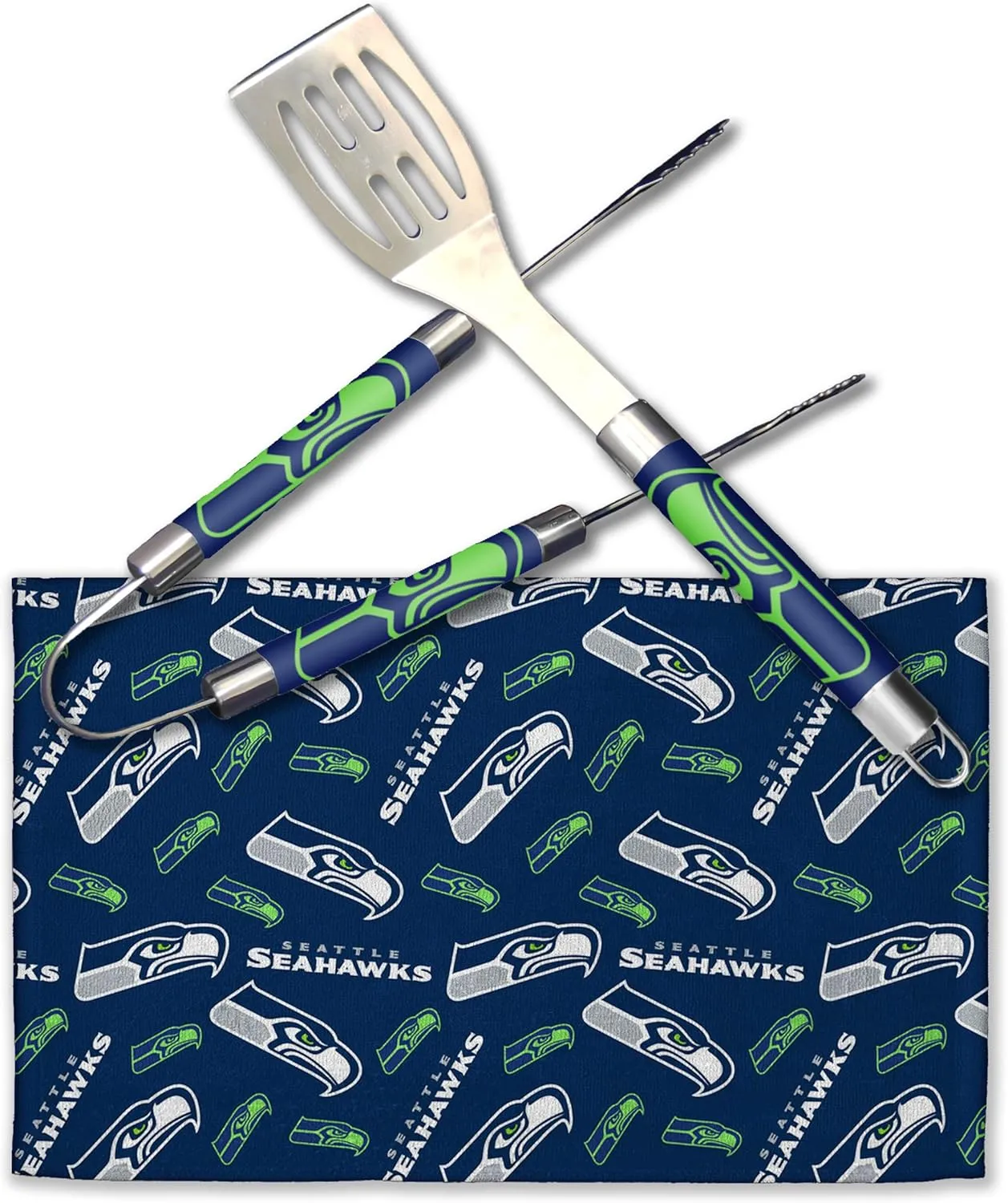 NORTHWEST NFL 3 Piece Team Color and Logo BBQ Grill Set: Spatula, Tongs, and Towel