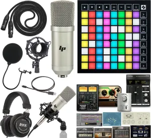 Novation Launchpad 64 RGB Pad Midi Grid Controller For Ableton Live with Creative Music Software Kit and Professional Studio Recording Condenser Microphone and Kit