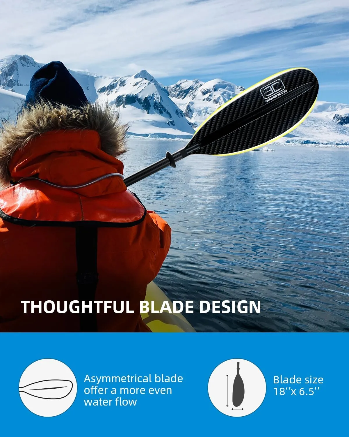 OCEANBROAD Carbon Fiber Kayak Paddle 90.5in/230cm, 86in/218cm for Adults Kayaking Boating Canoeing Oar with Paddle Leash