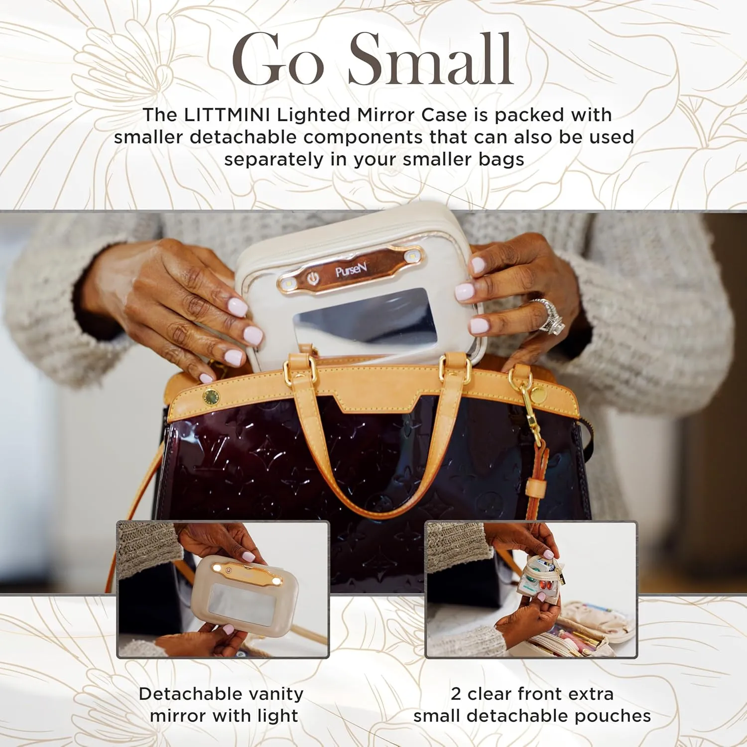 OFT 2024 LITTMINI Lighted Mirror Case - Small Makeup Bag with Detachable Mirror & Multiple Pouches for Organization - Vegan Leather, Mini Makeup Bag Ideal for Travel & Everyday Essentials (Leopard)