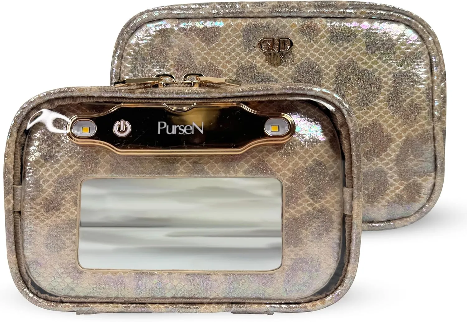 OFT 2024 LITTMINI Lighted Mirror Case - Small Makeup Bag with Detachable Mirror & Multiple Pouches for Organization - Vegan Leather, Mini Makeup Bag Ideal for Travel & Everyday Essentials (Leopard)