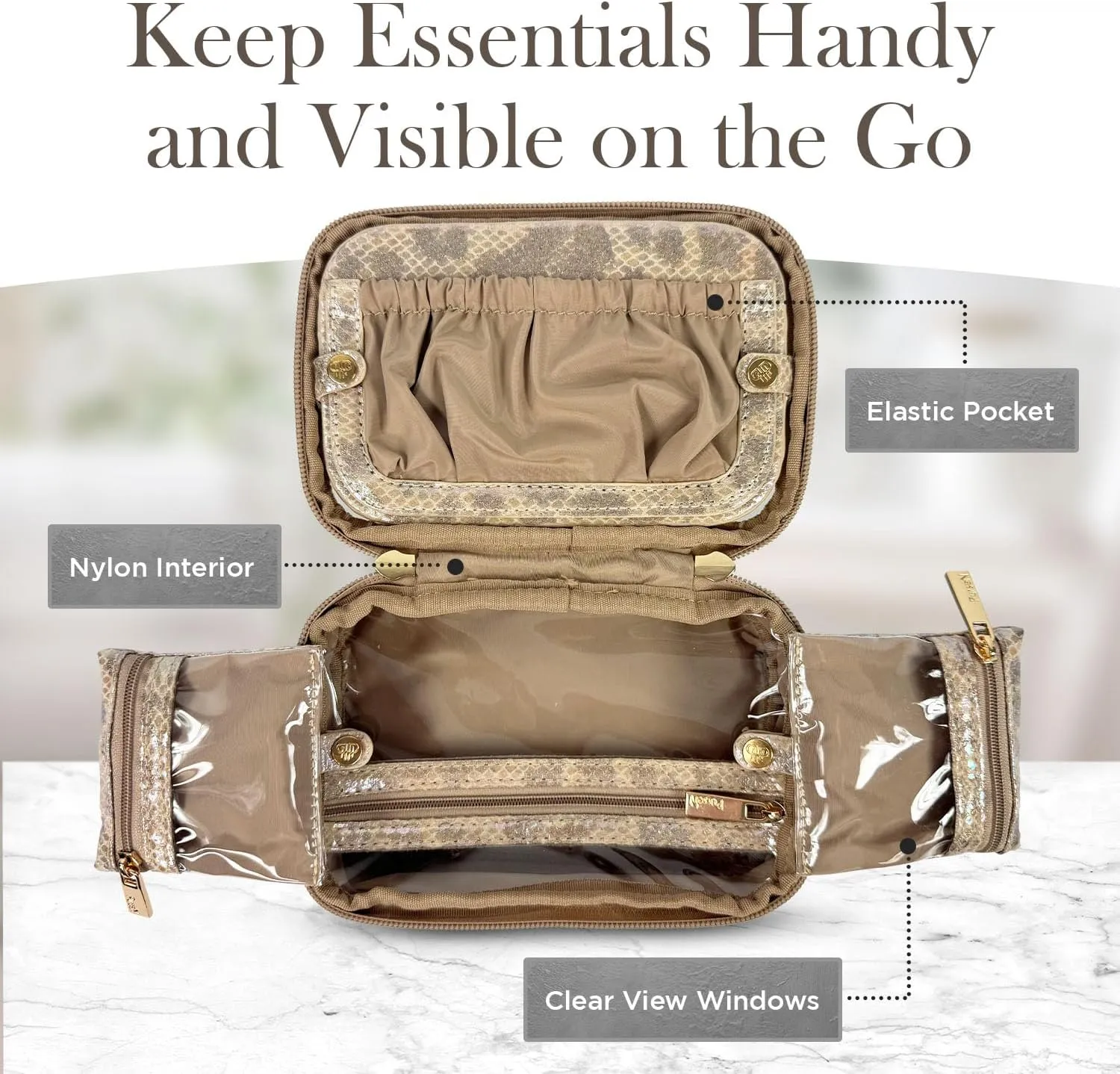 OFT 2024 LITTMINI Lighted Mirror Case - Small Makeup Bag with Detachable Mirror & Multiple Pouches for Organization - Vegan Leather, Mini Makeup Bag Ideal for Travel & Everyday Essentials (Leopard)