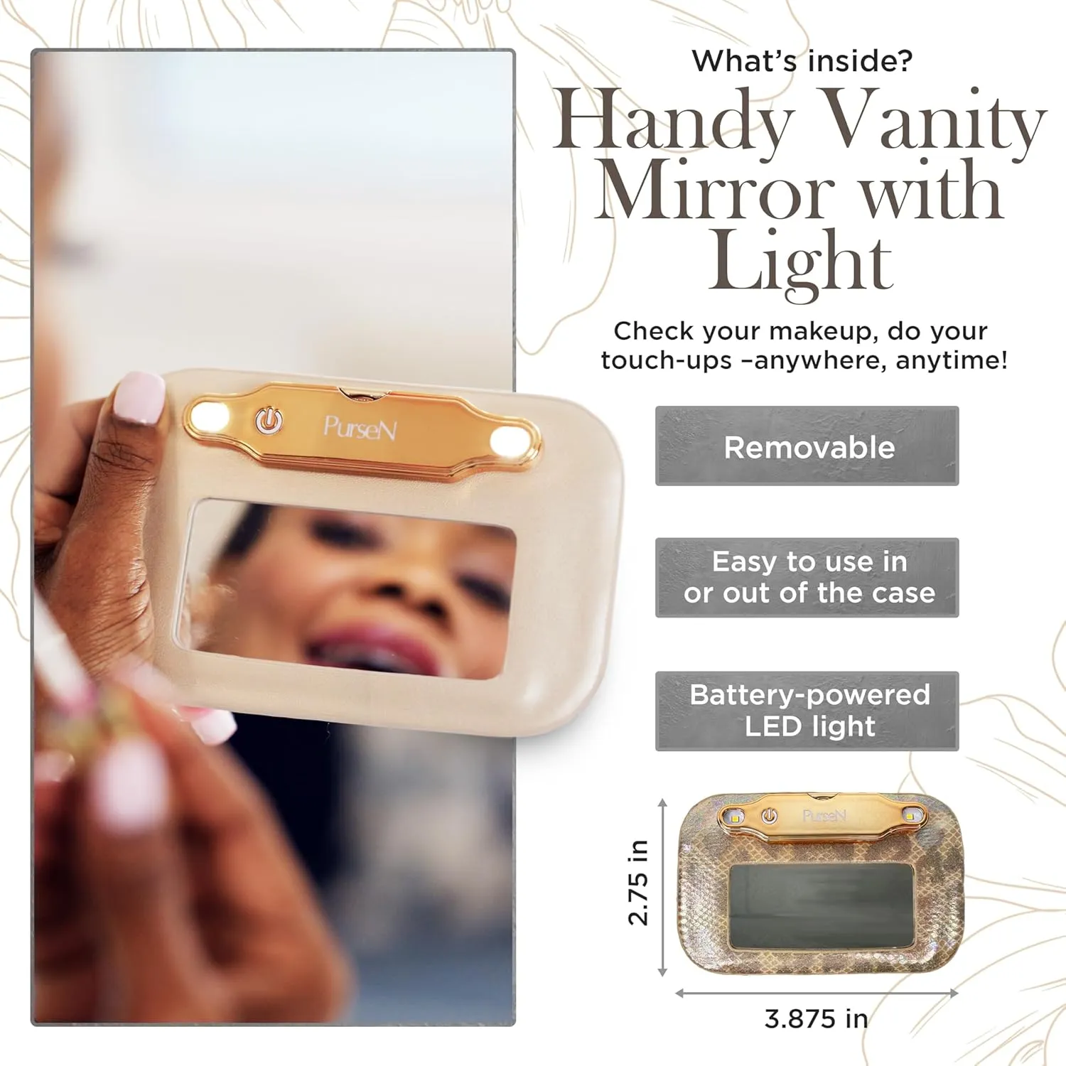 OFT 2024 LITTMINI Lighted Mirror Case - Small Makeup Bag with Detachable Mirror & Multiple Pouches for Organization - Vegan Leather, Mini Makeup Bag Ideal for Travel & Everyday Essentials (Leopard)