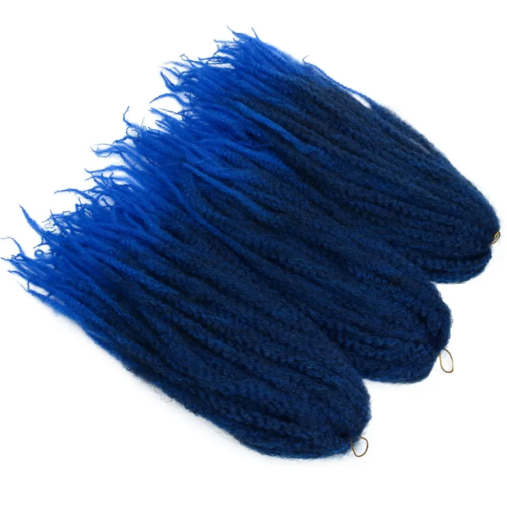Ombre Blue Marley Twist Braiding Hair Afro Marley Braids Synthetic 18inch Long Kinky Curly for Box Braiding Hair Faux Goddess Locs Cuabn Twists Hair Extensions 3Pcs(1B-Blue#)