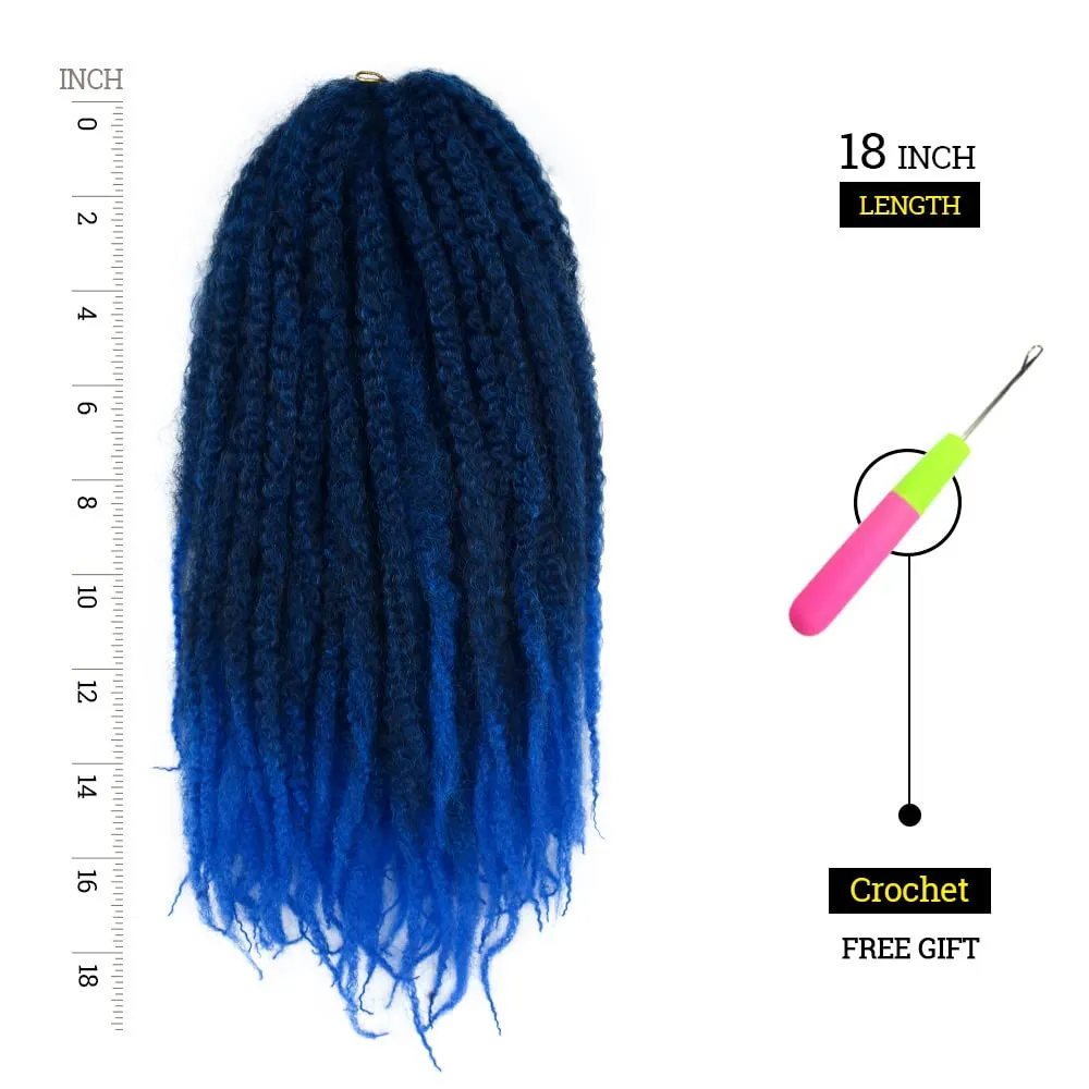 Ombre Blue Marley Twist Braiding Hair Afro Marley Braids Synthetic 18inch Long Kinky Curly for Box Braiding Hair Faux Goddess Locs Cuabn Twists Hair Extensions 3Pcs(1B-Blue#)